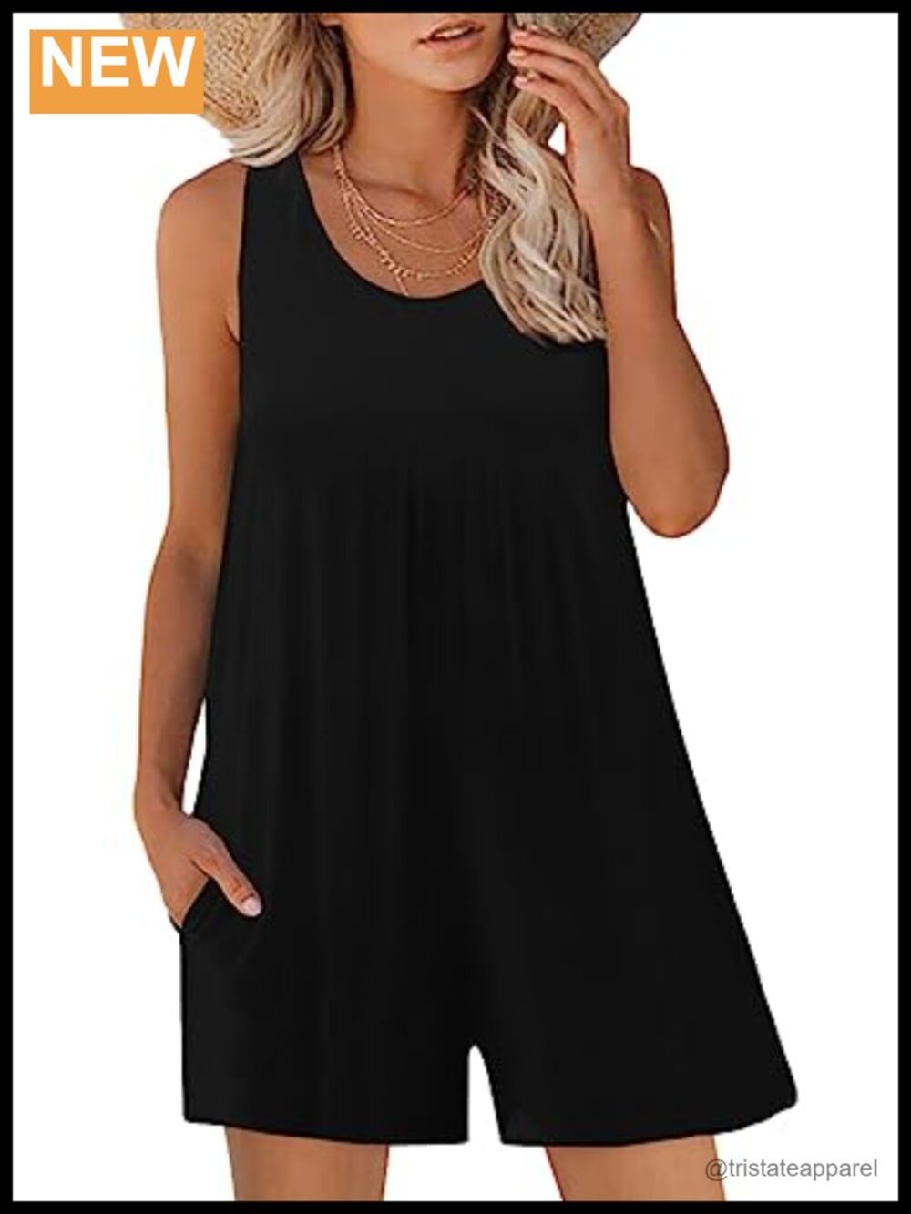 Sleeveless Tank Romper Wide Leg Shorts Jumpsuit with Pockets